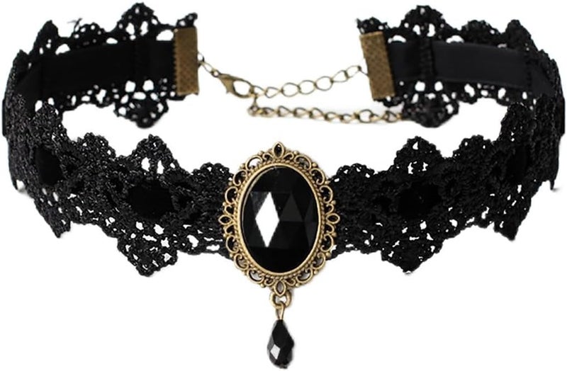 IS4U Gothic Lace Choker Necklace with Vintage Crystal Gems - Vampire Bat Design, Perfect for Halloween, Parties & Costumes - Image 1